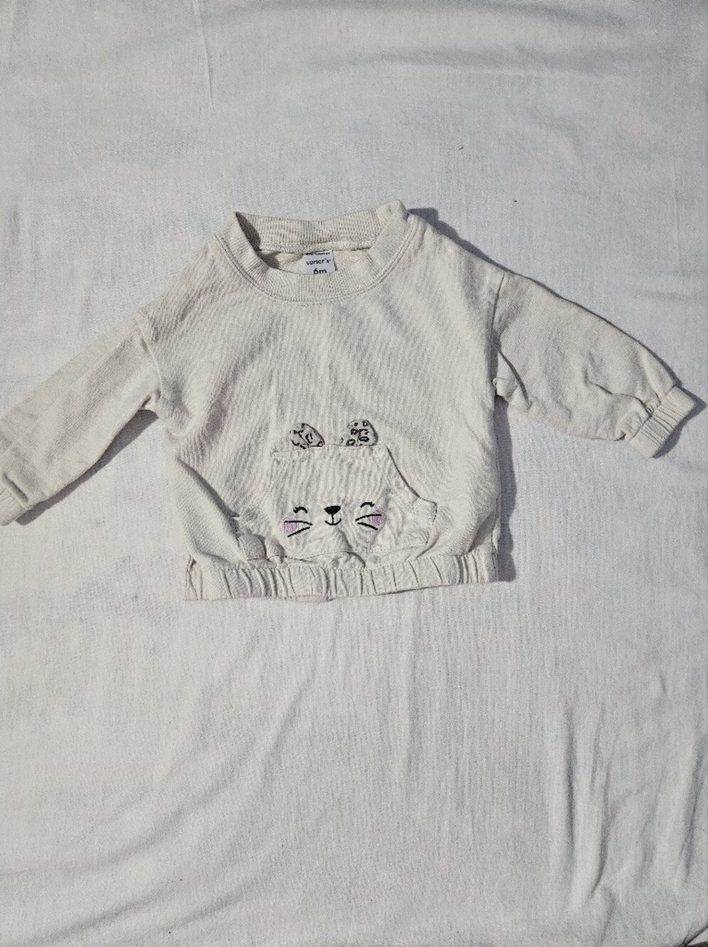 Carter's Cream Sweatshirt Top with Cat Pocket
